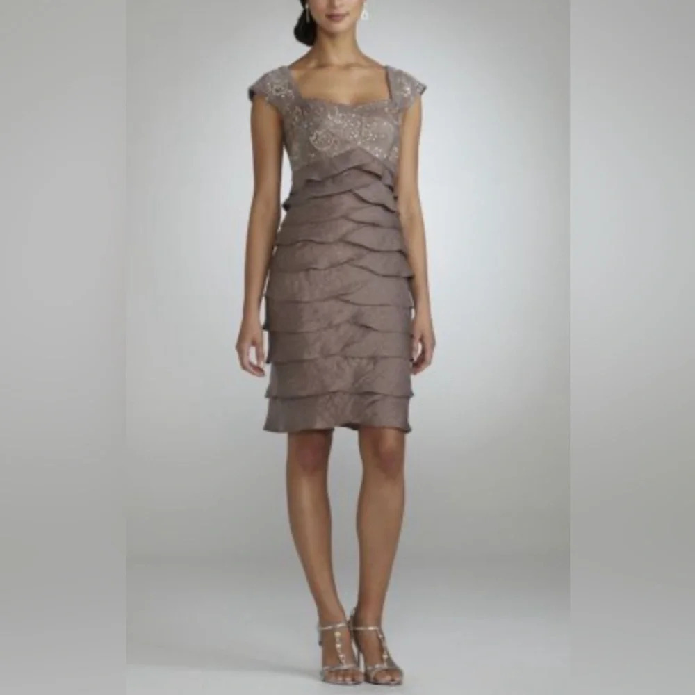 Camille La Vie Short Shimmer Dress With Beading And Tiered Skirt Size 4